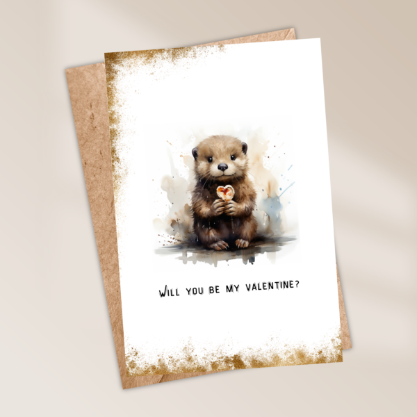 Hartverwarmende Otter Aquarel Valentijnskaart